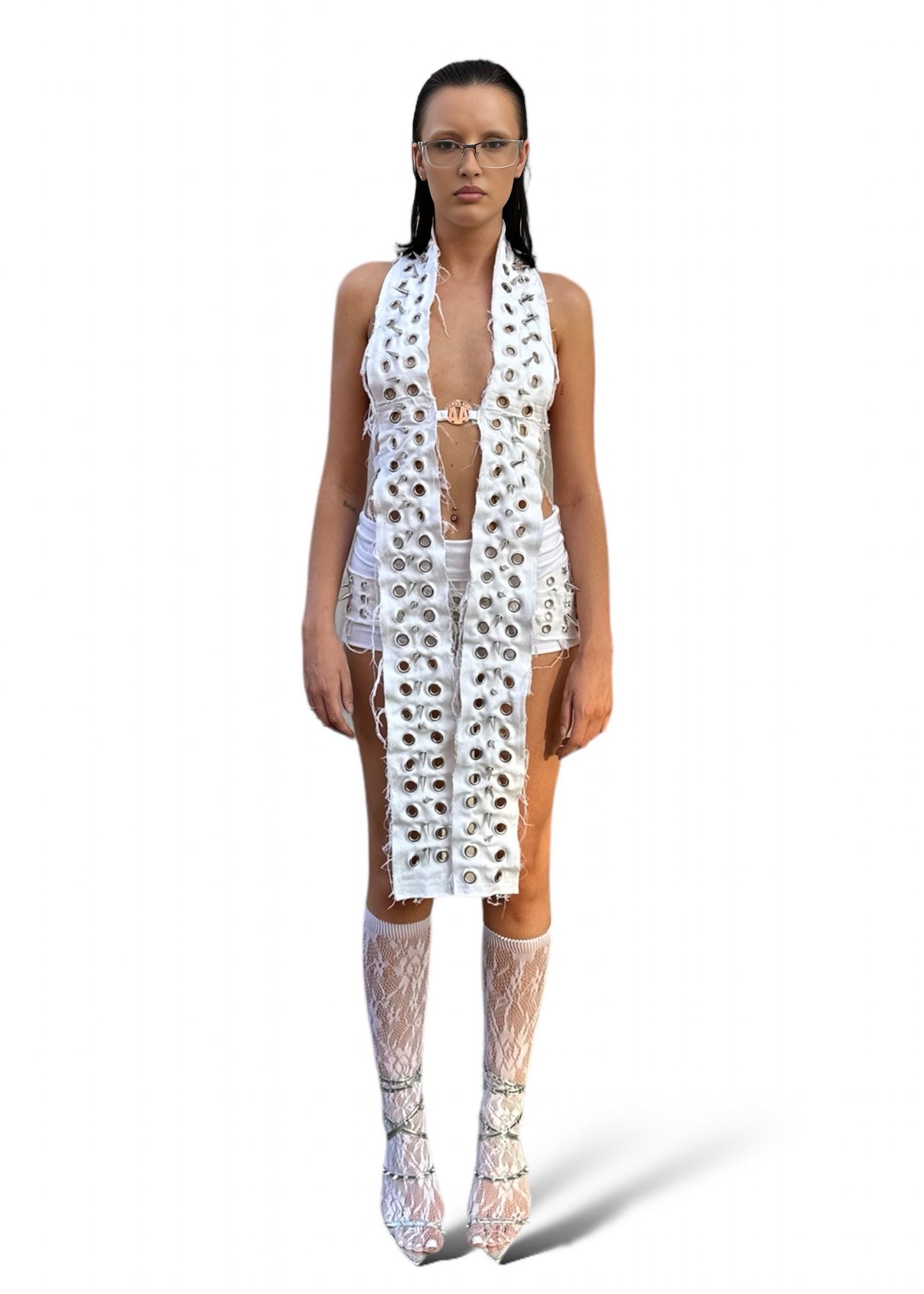THE STUDDED EYELET HALTER - WHITE