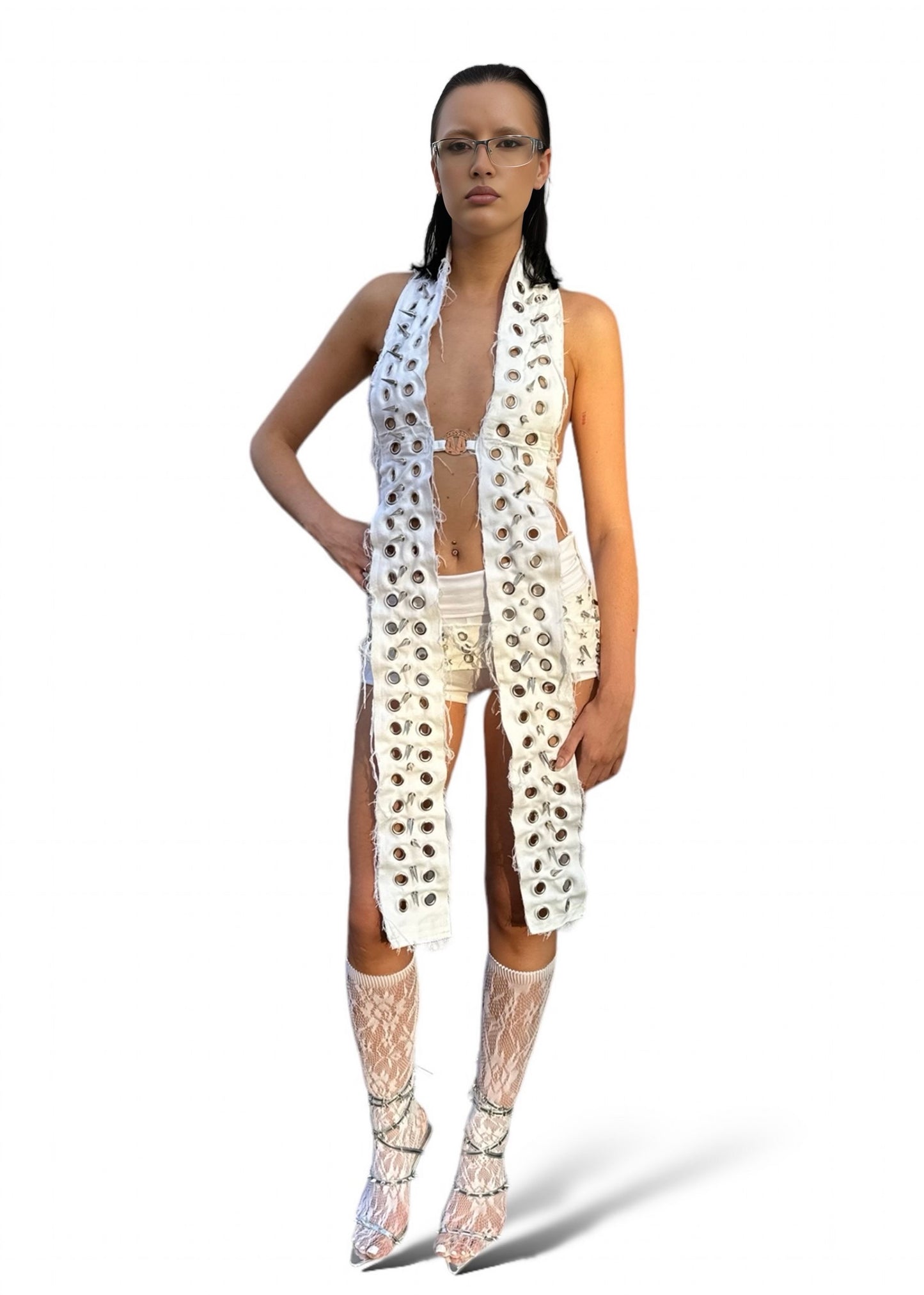 THE STUDDED EYELET HALTER - WHITE